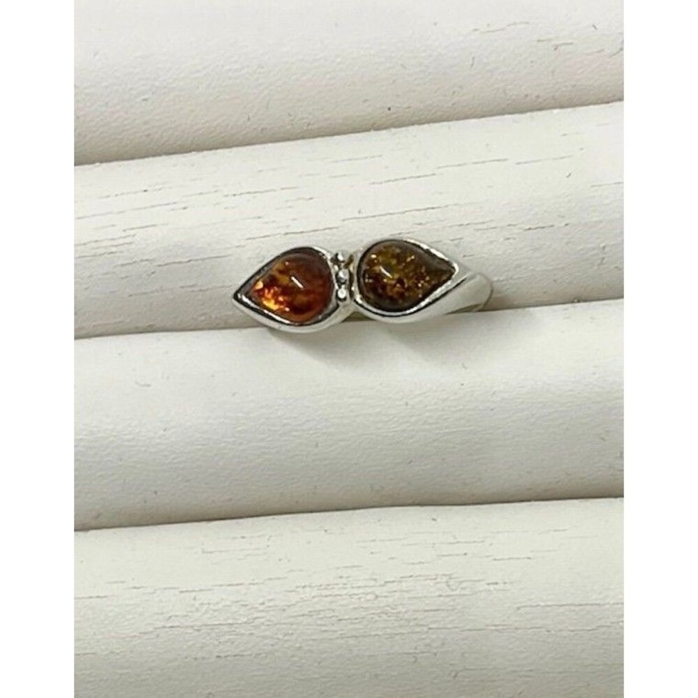Sterling Silver Amber Ring (Size 8)